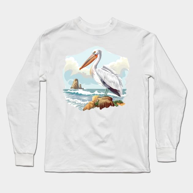 Pelican Art Long Sleeve T-Shirt by zooleisurelife